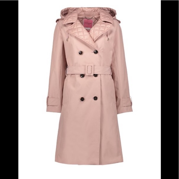 Kate Spade New York Quilted Trim Hooded Trench Coat In New Pink Lotus NEW!